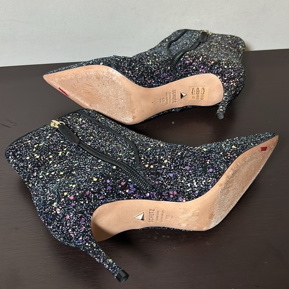 Schutz Glitter Ankle Boots Black Sequin Sparkle Leather Anthropologie Sz 6 - Picture 12 of 14
